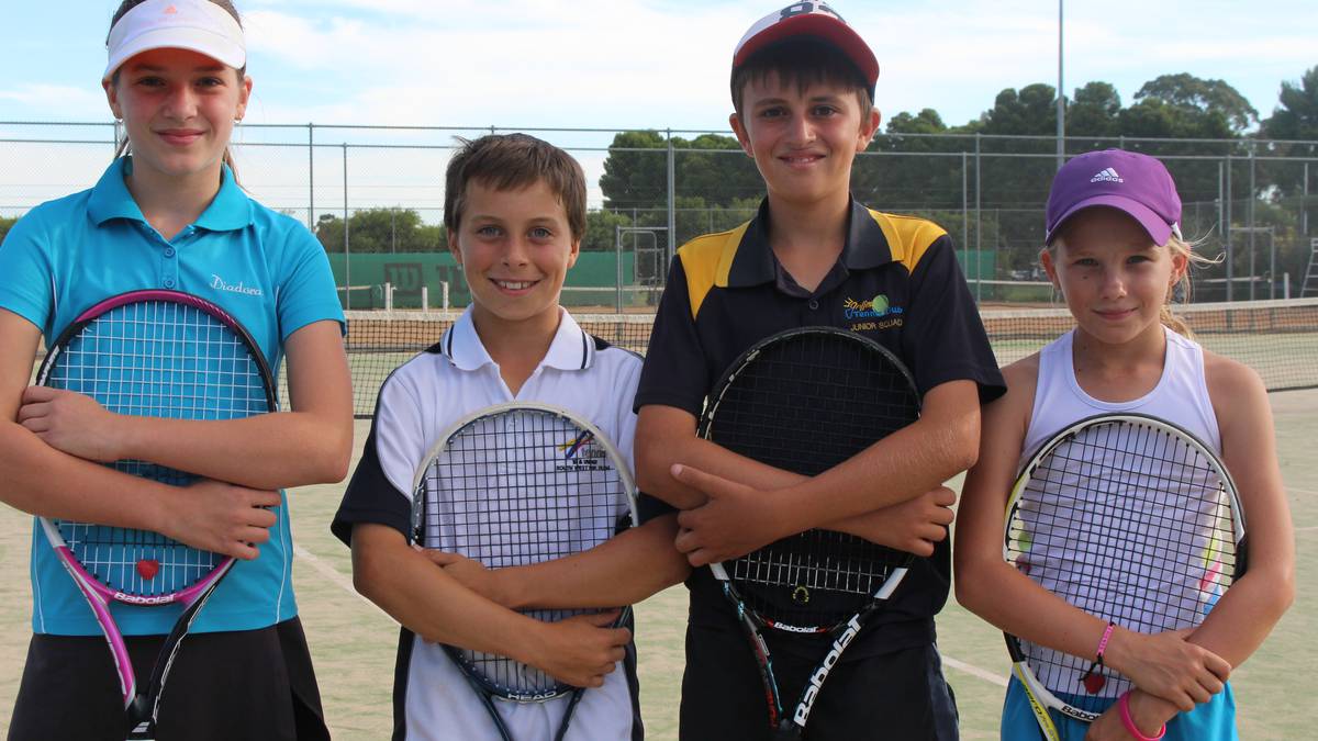 Elise Townsend (11), Ben Mahlknecht (11), Brady Clifford (11) and Airlee Savage (10) will represent the Riverina Public Schools Sports Association team at the state tennis carnival in May. Absent: Natalie Gibbs (11)